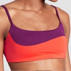 [Athleta] Orange Purple Asymmetrical Colorblock Scoop Neck Bikini Top Size XL